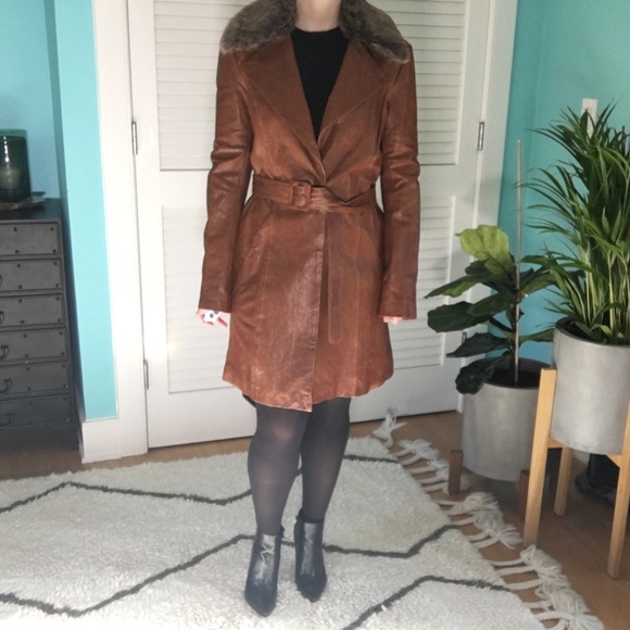 NWT June Cognac Leather Trench Coat - Picture 13 of 13